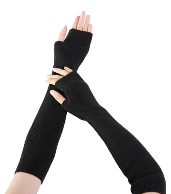 Produktbild von Fingerlose warme Handschuhe mit Daumenloch, kuschelige Uni-Handschuhe im klassischen Stil, dehnbare fingerlose Armstulpen