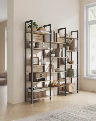 Produktbild von VASAGLE Bücherregal, Standregal mit 14 Ablagen, Regal mit Metallrahmen, Industrie-Design, 24 x 158 x 166 cm, kamelbraun-tintenschwarz