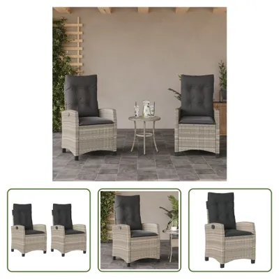 Produktbild von The Living Store Gartensessel mit Kissen 2 Stk. Verstellbar Hellgrau Poly Rattan