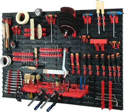 Produktbild von 65-tlg. Werkzeugwand Set 1152 x 780 mm Lochwand Werkstattordnung Wandregal Werkzeughalter