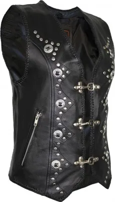 Produktbild von Damen Lederweste mit einer nieten verzierung, Chopperweste, Lederkutte, Biker(4XL)