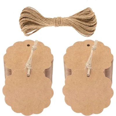 Produktbild von Geschenkanhänger Geschenkanhänger Kraftpapier - Rund - 6 cm - Mit Jute-Kordel - Für Hochzeit und Weihnachten