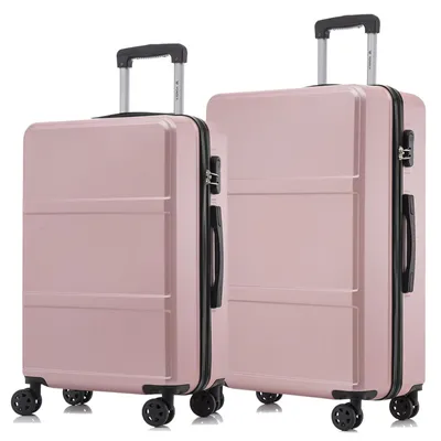 Produktbild von Suitcase Set, Rollkoffer Handgepäck, Kofferset, mit 4 Rollen 360°, Hartschalenreise Zahlenschloss, Weicher Gummigriff (2er Set, L&XL, Roségold)