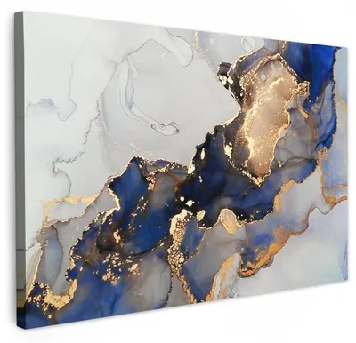 Image de Tableau en toile 90x60 cm - Décoration murale salon - Décoration murale chambre - Marbre - Bleu/Or - Images uniques