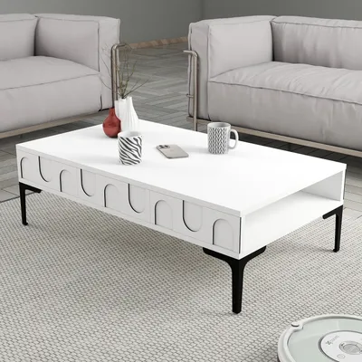Image de Skye Decor, Lyon 32 - Blanc, Noir, Table basse, Blanc, PANNEAUX DE PARTICULES MÉLAMINÉS À 100 %, 105 x 60 x 32,6 cm