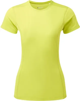 Helles; gelbes Damen-T-Shirt von Montane; Modell "WOMEN"S DART LITE"; mit kurzem Arm und schmaler Passform.