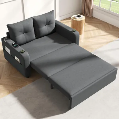 Produktbild von 3 in 1 Schlafsofa - 131 x 81 x 94 cm, grau, ausziehbar, USB und Type C, 2 Getränkehalter