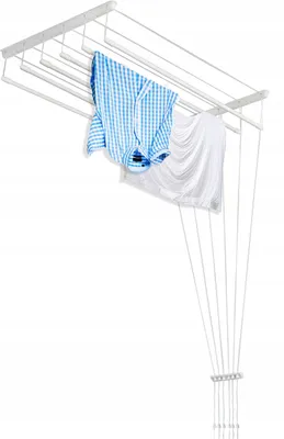Zdjęcie produktu dla Biała Suszarka Na Pranie Bieliznę 6 Prętów 140 Cm Sufitowa Balkon Łazienka