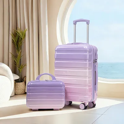 Image de Ensemble de valises à roulettes PC 2 pièces 14"/20" avec serrure à combinaison et trousse de toilette 14" (violet)