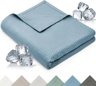 Image de Blumtal couverture rafraîchissante 200x230 cm - couverture d'été en bambou pour le canapé et le lit, respirante & rafraîchissante - bleu ciel, idéale comme couverture de voyage- bleu ciel
