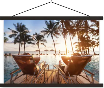 Produktbild von MuchoWow® Textilposter Strand - Meer - Palme 120x80 cm mit schwarzem Rahmen - Wanddeko