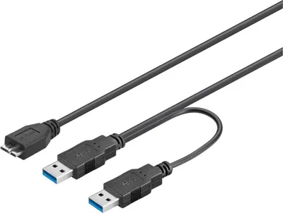 Produktbild von Goobay USB 3.0-Dual-Power-SuperSpeed-Kabel, Schwarz - USB 3.0-Stecker (Typ A), USB 3.0-Stecker (Typ A) > USB 3.0-Micro-Stecker (Typ B)