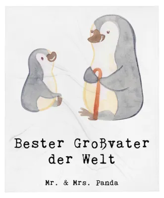 Produktbild von Mr. & Mrs. Panda Wohndecke Pinguin Bester Großvater der Welt - Weiß - Geschenk, Plaid, Tagesdecke, Oppa, Decke, Mitbringsel, Kuscheldecke, Sofadecke, Geschenkidee, Opa
