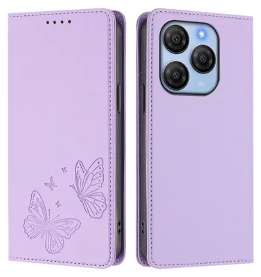 Produktbild von Lederhülle für Blackview Shark 9, Schmetterling Prägung Leder Brieftasche Schutzhülle mit Ständer Violett