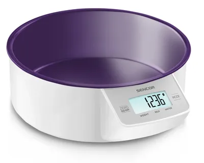 Produktbild von SENCOR SKS 4004VT Kuchyňská váha, váživost 5 kg, barevná vyjímatelná miska, velký LCD displej, dotykové ovládací, fialová