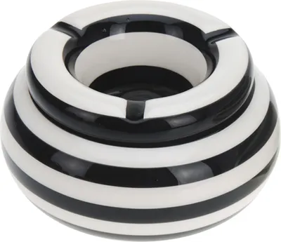 Produktbild von LS-LebenStil XL Sturm-Aschenbecher 14x9cm Maritim Schwarz Weiß Keramik mit Deckel Wind-Aschenbecher Camping Ashtray Maritim Streifen draußen groß