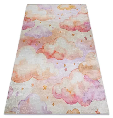 Produktbild von BAMBINO 61510 Waschteppich Wolken, Sterne für Kinder Anti-Rutsch - creme / rosa beige 120x170 cm