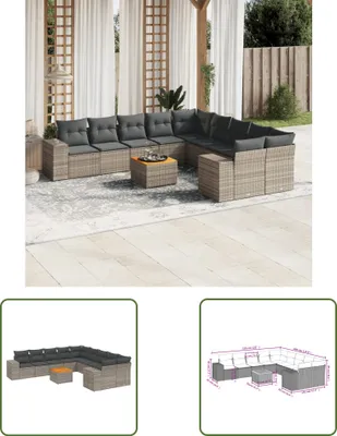 Produktbild von The Living Store 11-tlg. Garten-Sofagarnitur mit Kissen Grau Poly Rattan