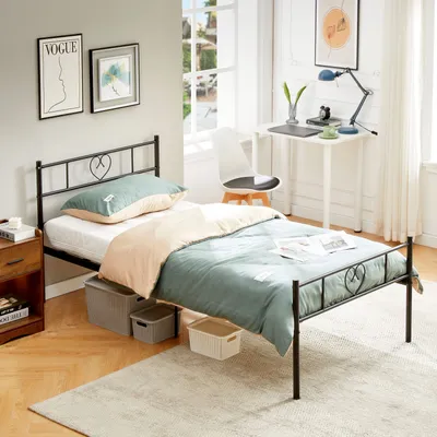 Produktbild von H.J WeDoo Metallbett Bettgestell 90x200 cm mit Lattenrost Gästebett Schwarz