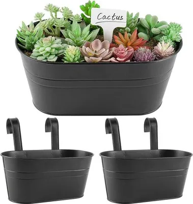 Immagine prodotto di Set di 2 vasi da fiori, vasi da fiori vintage, fioriera con gancio, per balcone, per decorazione, balcone, esterno, parete, giardino, parete, C, C