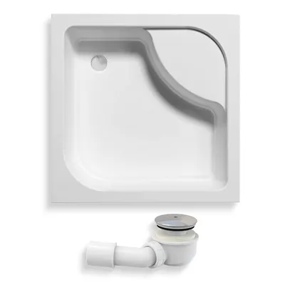 Produktbild von Duschwanne Quadratisch 80x80x36,5 Sanitäracryl Duschtasse Glatt | Ablaufgarnitur ⌀50 mm & Füßen im SET | Anti-Rutsch Duschbecken | BADLAND TENOR