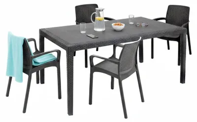 Produktbild von Dmora Garten-Set Tarquinia Schwarz, 4 Sitzplätze, Tisch