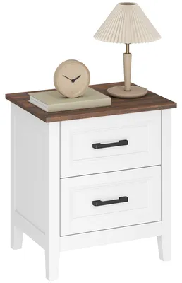 Produktbild von Nachttisch mit 2 Schubladen, Holzoptik, rustikaler Stil, fš¹r Schlafzimmer und Wohnzimmer, wei?