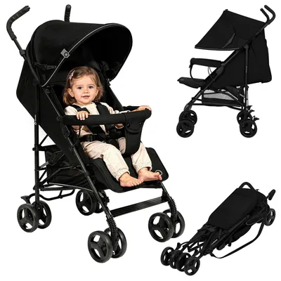 Produktbild von Lionelo Elia Buggy klein zusammenklappbar Kinderwagen Buggy bis 15 kg Rücken und Fußstützenverstellung Hinterradbremse Moskitonetz - Schwarz