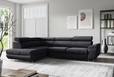 Produktbild von Ecksofa MILO L-form mit Bettkasten und Schlaffunktion 274x203 cm - linke Seite, Farbe: Kronos 34 - Dunkelgrau