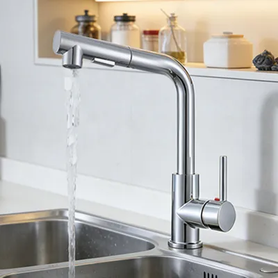 Produktbild von AICA Spülwasserhahn L-förmige Design Armatur Ausziehbar mit Doppelstrahl Robuster Messingkern Chrom