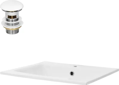 Obrázek produktu pro LuxeBath umyvadlo Umyvadlo na desku Square, 52,5x45x21 cm, bílé, keramické, včetně odtokové soupravy s přepadem