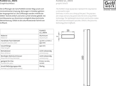 Produktbild von GRIFFWERK Griffstangenpaar PLANEO GS_49014 55 cm Graphitschwarz