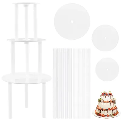 Tortenständer-Set, 3 Böden (9/12/16 cm) + 21 Stützen, Kunststoff