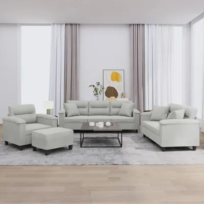 Obrázok produktu pre Maison Exclusive – 4-dielna sedacia súprava s vankúšmi, svetlosivá mikrovlákna
