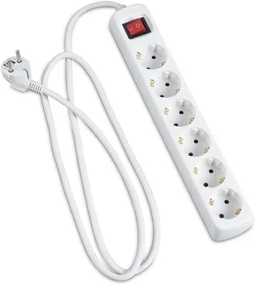 Obrázok produktu pre Predlžovací kábel s 6 zásuvkami typu Schuko, s vypínačom, dĺžka 1,5 m, kábel H5VV-F 3G1.5 m㎡, zásuvková základňa s 6 zásuvkami