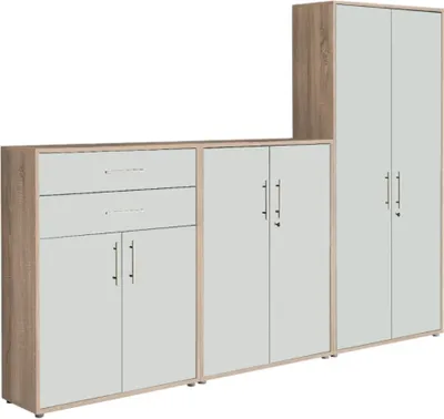 Produktbild von Aktenschrank TABOR 55 in Eiche Sonoma / weiß matt, Schrankwand, Büroschrank, abschließbar, Metallgriffe