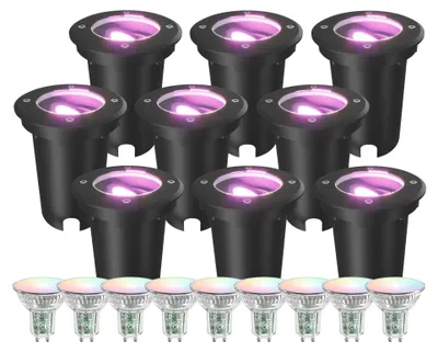 Image de Ledvion Lot de 9 Spot LED Encastrable Exterieur IP67 4.9W GU10 RGB rond