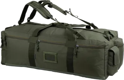 Imagen del producto de Bolsa de viaje militar de 80 litros, fabricada en poliéster 600D, color verde oliva, con correa de hombro desmontable, ideal para camping