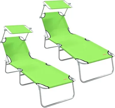 Productafbeelding van Zonnebed, set van 2, groen, 58x188x77 cm, inklapbare tuinligbedden