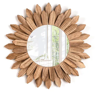 Productafbeelding van Rustieke Wandspiegel met Houten Sunburst Frame 30 cm
