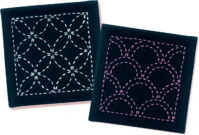 Obrázok produktu pre Balenie výšiviek Olympus Sashiko "Podtácka sada 2", potlačená látka, 10x10cm, originál z Japonska