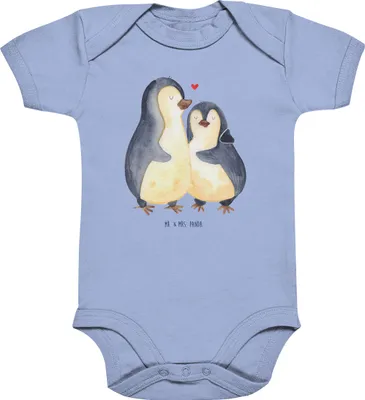 Produktbild von Mr. & Mrs. Panda overall baby Pinguin umarmen 12. - 18. Monat - Dusty Blue - Geschenk, Strampler, Babystrampler, Einteiler, Liebe, babykleidung body, Hochzeitstag