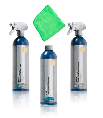Produktbild von Koch Chemie Pflegeset Outside 3 Auto Reiniger + Microfasertuch ReactiveWheelCleaner NanoMagicShampoo Insect&DirtRemover