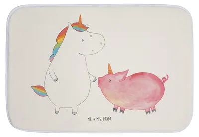 Produktbild von Mr. & Mrs. Panda Badteppich Einhorn Schwein - Weiß - Geschenk, Freundin, duschmatte, Badezimmerteppich, Bad Fußmatte, Einhörner, Schweinchen, Unicorn, Badematte