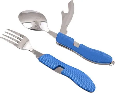 Produktbild von Feldbesteck 4 in 1 Campingbesteck klappbar blau