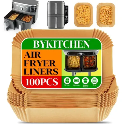 Productafbeelding van Bakpapier voor heteluchtfriteuses, 100 stuks, schaalvorm, 14x22x4,5 cm, hittebestendig tot 232°C