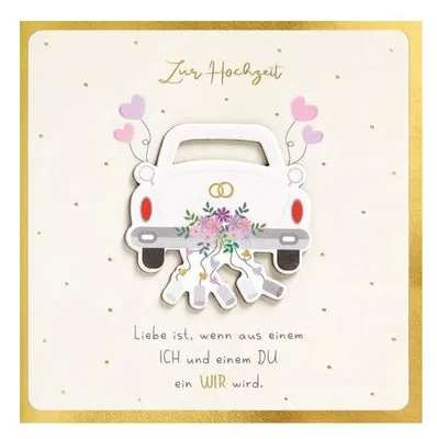 Produktbild von Vermählungskarte Feelings, Hochzeitsauto-Motiv, mit Applikation