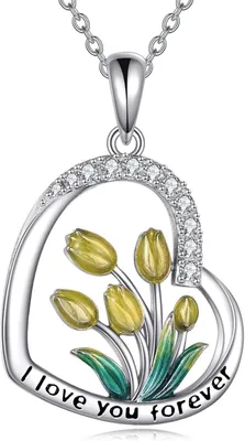 Image de VOANALA Cœur Tulipe Collier Argent Sterling Cadeau Femme