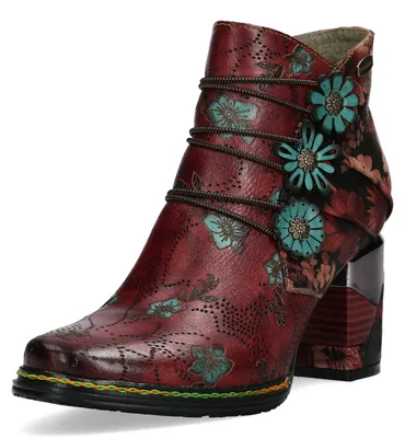 Immagine prodotto di Stivaletti da donna Laura Vita, con dettagli traforati, elastico laterale e applicazioni floreali a contrasto. Modello MAEVAO, taglia: 40 EU, colore: rosso