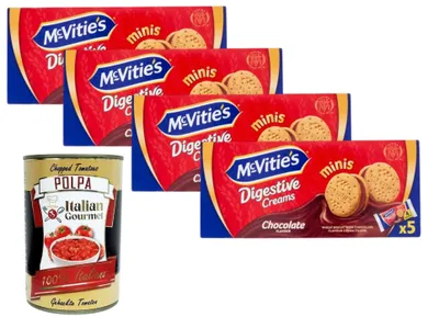 Produktbild von Italian Gourmet McVitie's Minis Digestive Creams Schokolade, Weizenkekse mit Schokoladencremefüllung, 4x185g+ Italian Gourmet Polpa 400 g